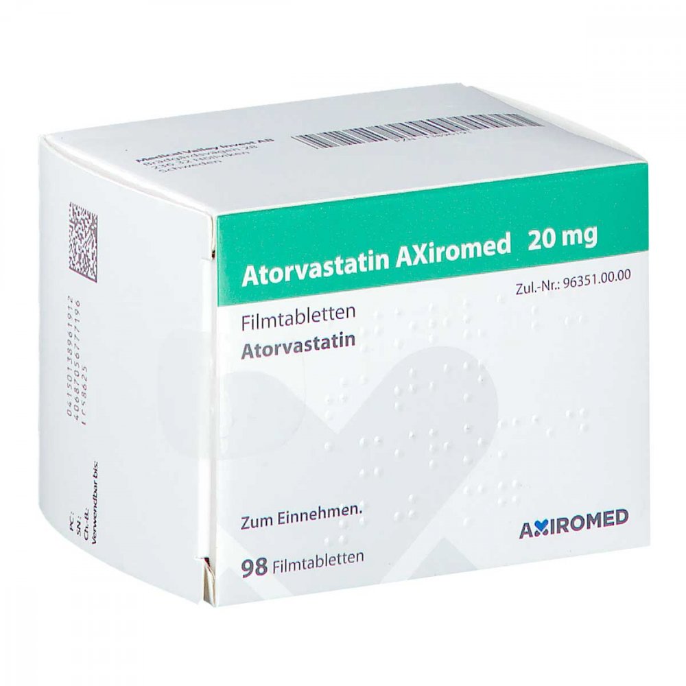 Atorvastatin Axiromed 20 mg Filmtabletten 98 stk