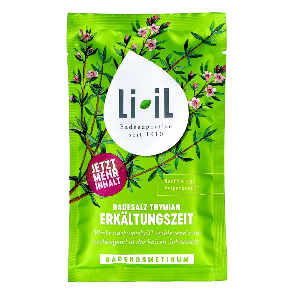 LI-IL Badesalz Thymian Erkältungszeit 80 G – Wohltuend Bei Erkältung, Für Erwachsene & Kinder Ab 3 Jahren | Mit ätherischen Ölen