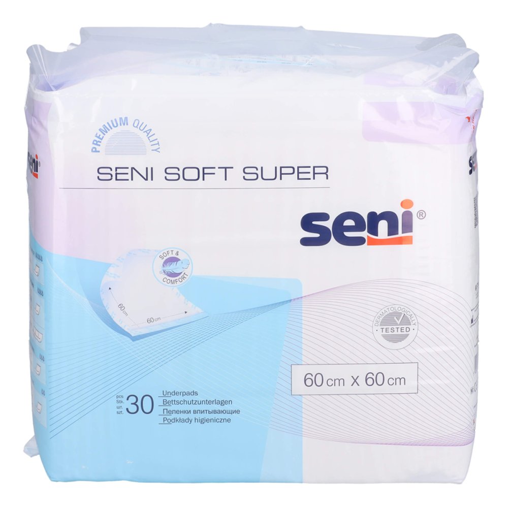 SENI Soft Super Bettschutzunterlagen 60x60 Cm – 30 Stück, Saugstark & Weich