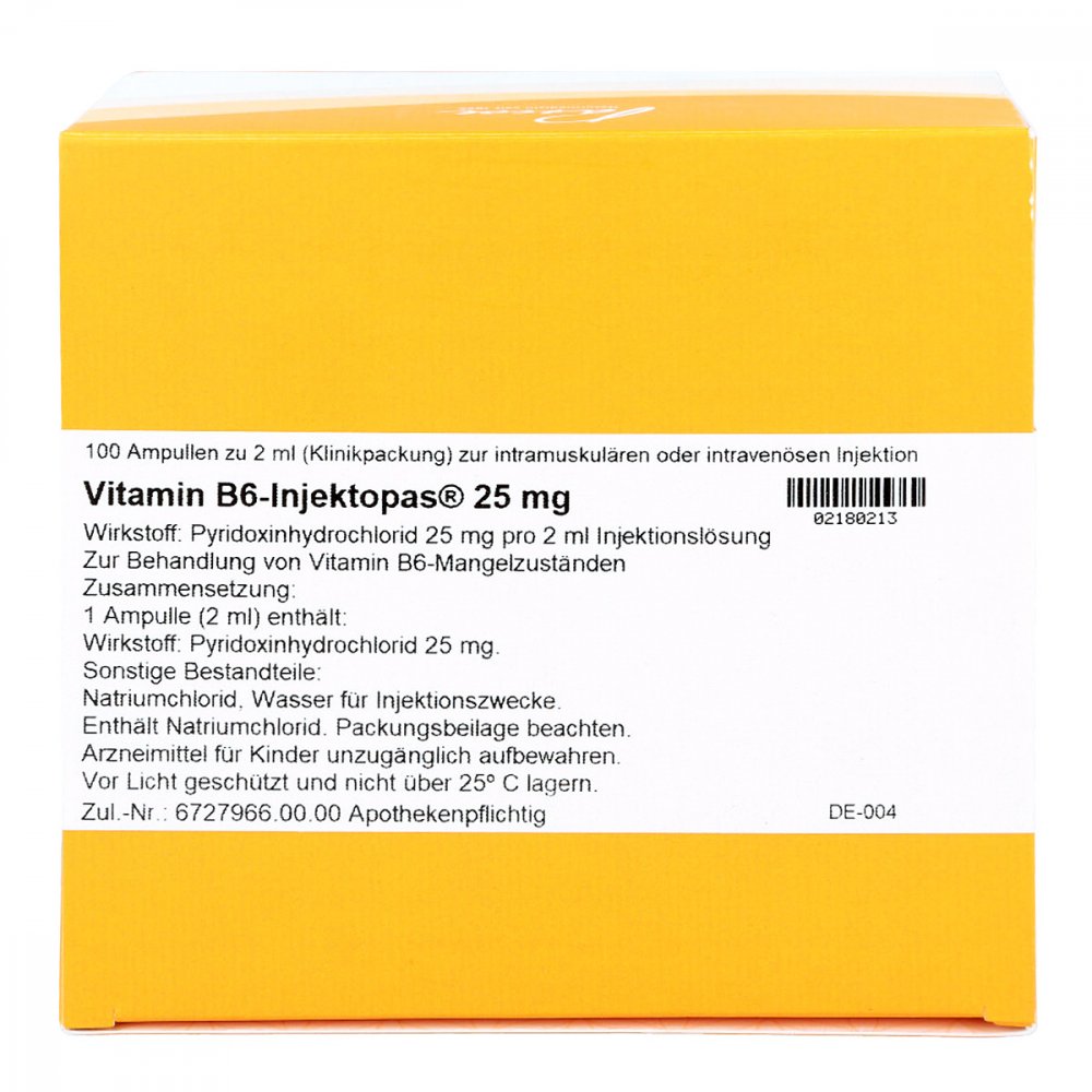 Vitamin B6 Injektopas 25 mg Injektionslösung 100X2 ml