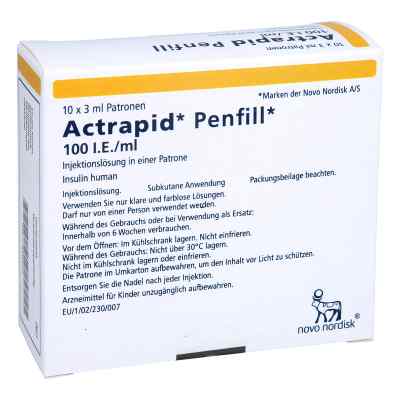 Actrapid Penfill 100 Internationale Einheiten pro Milliliter 10X3 ml von EMRA-MED Arzneimittel GmbH PZN 03743210