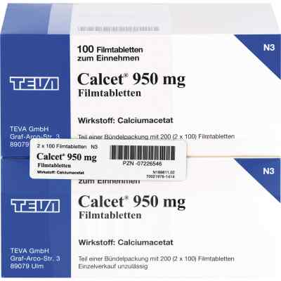 Calcet 950 mg Filmtabletten 200 stk von Teva GmbH PZN 07226546