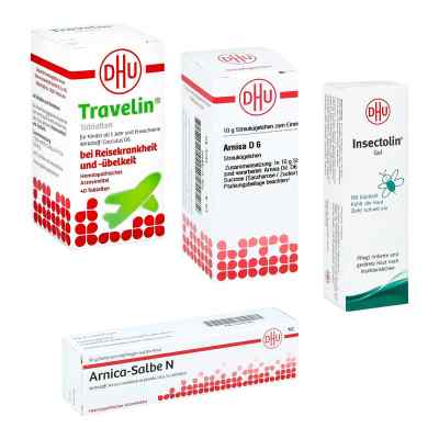 DHU Arnica D6 Globuli, Insectolin, Travelin und Arnica Salbe