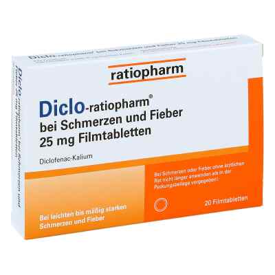 Diclo-ratiopharm bei Schmerzen und Fieber 25 mg Fta 20 stk von ratiopharm GmbH PZN 14170042