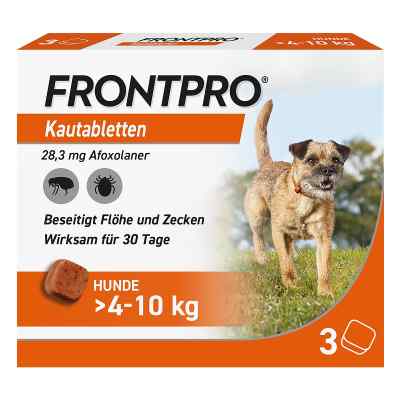Frontpro Kautabletten gegen Zecken und Flöhe für Hunde >4-10 kg  3 stk von Boehringer Ingelheim VETMEDICA G PZN 18654280