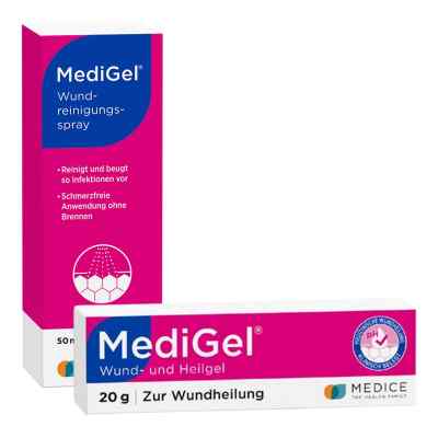 Medigel Wund- & Heilgel (20g) & Wundreinigungsspray (50ml) 1 Pck von MEDICE Arzneimittel Pütter GmbH&Co.KG PZN 08102883