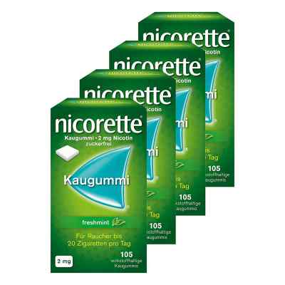 Nicorette 2 mg freshmint Kaugummi 4 x 105 stk von Johnson & Johnson GmbH (OTC) PZN 08101509