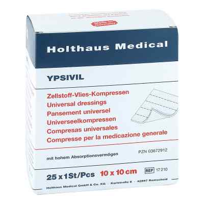 Zellstoff Vlies Kompressen Ypsivil 10x10 cm steril 25X1 stk von Holthaus Medical GmbH & Co. KG PZN 03672912